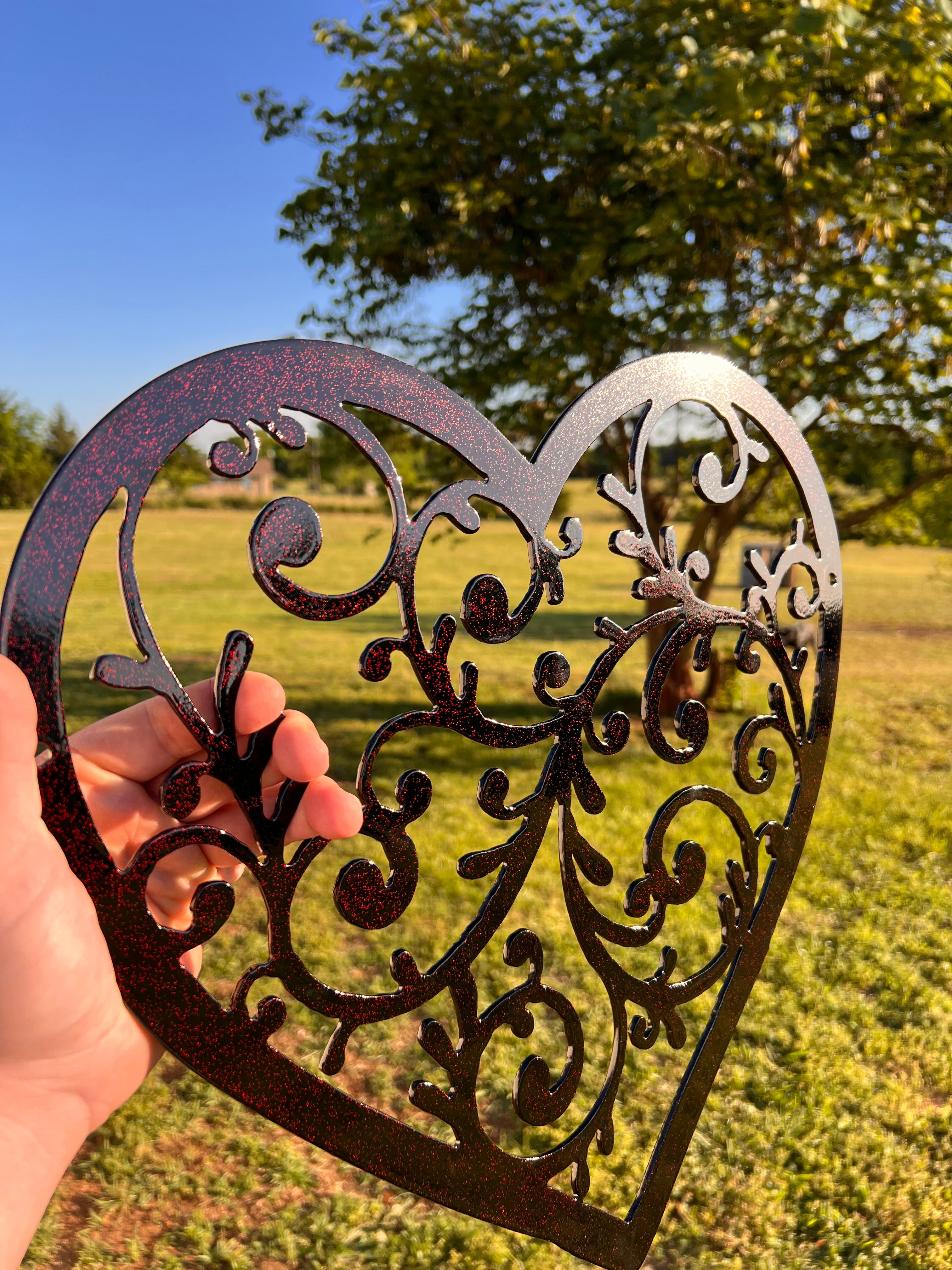 Black Steel Heart Wall Art – Red Flake Powder Coat